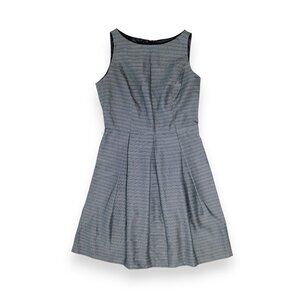 Black Gray Stripe Sleeveless Fit & Flare Box Pleat Midi Dress Size 6